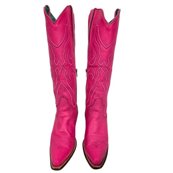 Corral Western Boots Pink Fuchsia Snip Cowboy Cowgirl Tall Leather Embroidery 8 - Picture 8 of 16